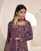 Purple Chinon Embroidered Sharara Salwar Suit Set